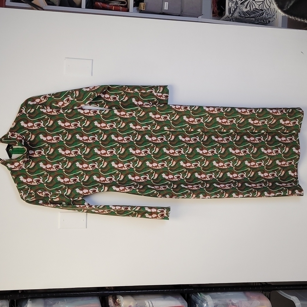Zara Green Printed Slit Midi Night Out Dress Size Small - Picture 3 of 15